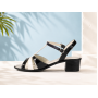 Sandale dama din piele naturala lacuita, Negru, Alb, S81AN